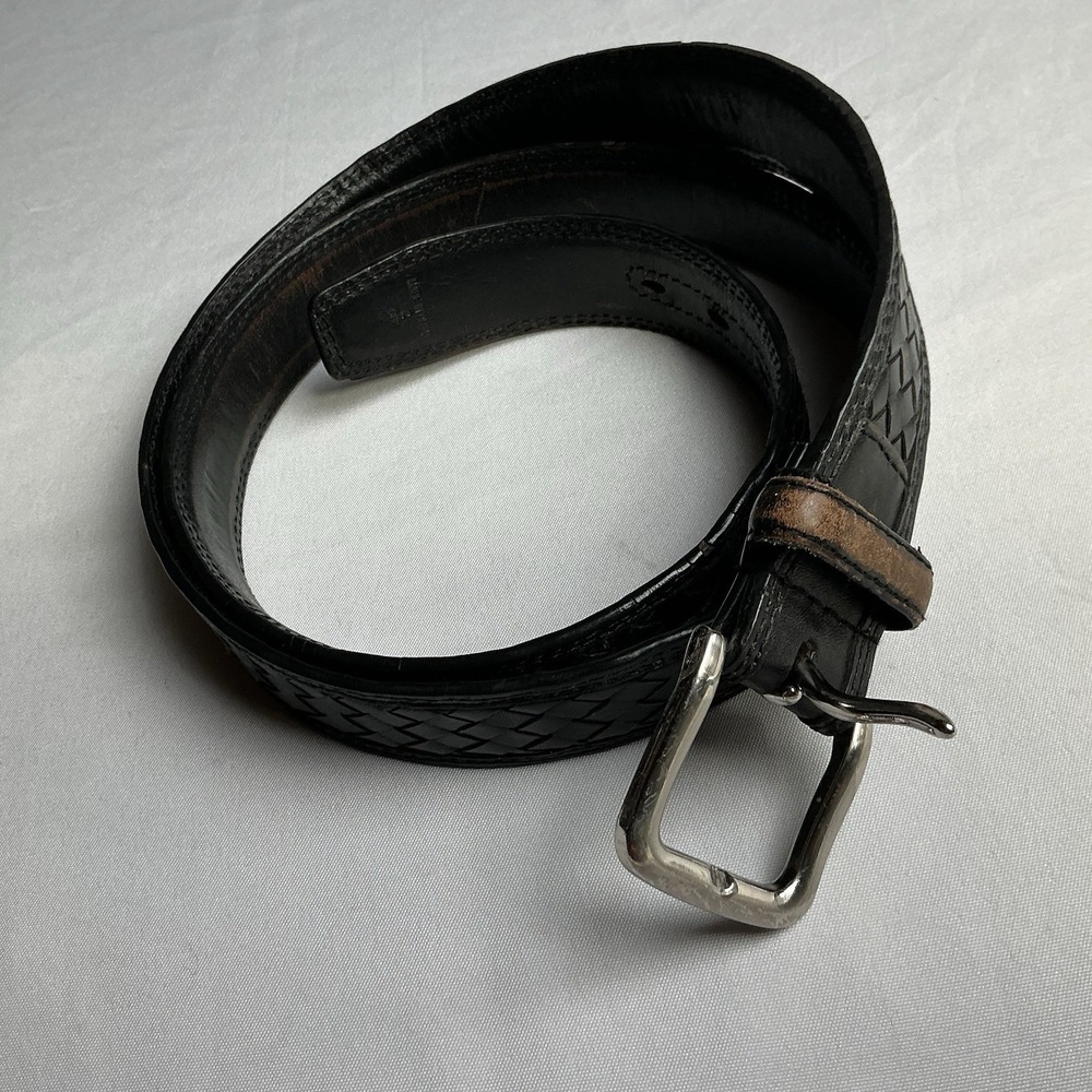 Cabelas Men's Black Leather Belt 2928 Sz 46 Woven Inlay Work Hunting Casual